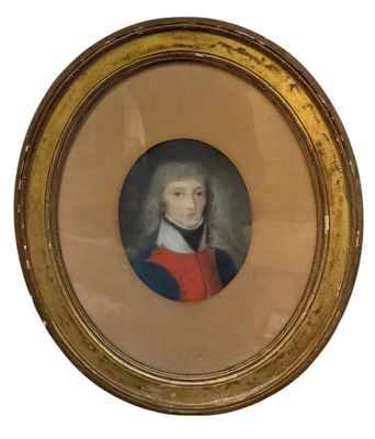 portrait of a gentleman in a red coat in a gold frame