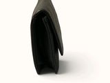 a black wallet that is open on a white surface