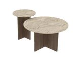 une paire de tables aux plateaux en marbre sur fond blanc