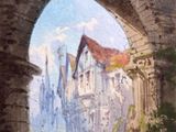 un tableau représentant un homme et une femme marchant dans un tunnel