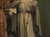 painting of a man in a monk ' s robes holding a cross
