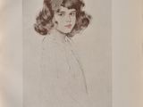 un dessin représentant une femme aux cheveux courts, vêtue d'une chemise blanche
