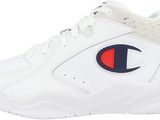 chaussures de sport de compétition pour homme, de couleur blanche, avec un logo rouge et bleu sur le côté