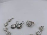 silver plated necklace and earring set with mother of pearls