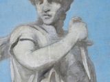 a painting of a man with a sword on a wall