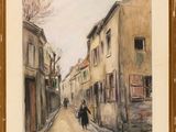 an image of a painting of a person walking down a street