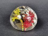 a picture of a glass object with flowers inside of it