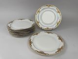 several plates are stacked on top of each other on a table