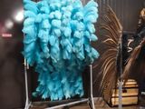 two chairs that have blue feathers on them in a room