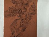 a drawing of a man riding a horse next to a tree