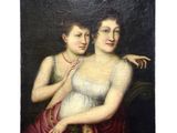 un tableau représentant deux femmes assises sur un canapé, enlacées
