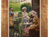une image d'un tableau représentant un groupe de personnes assises à une table