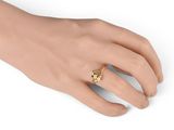 a close up of a person ' s hand with a gold ring on it