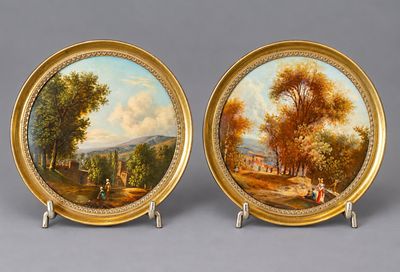 paire d'assiettes en porcelaine peintes à la main, datant du XIXe siècle, de fabrication française