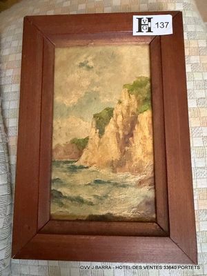Huile sur panneau, La falaise - Dim.
