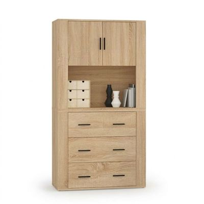 an image of a wooden cabinet with drawers and drawers