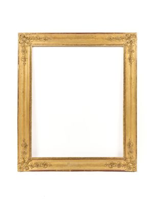 an antique gold frame on a white background