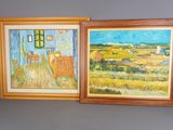 deux tableaux encadrés représentant une pièce avec vue sur la campagne