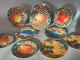 a lot of plates that are sitting on a table