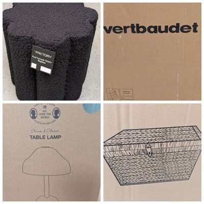 quatre photos différentes d'une lampe de table dans une boîte