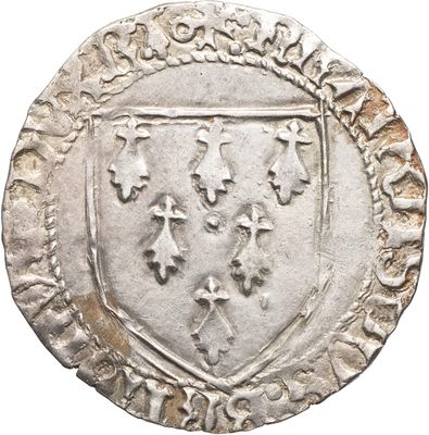 Gros plan sur une pièce de monnaie portant des armoiries