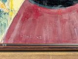 a painting of a black cat in a red dress