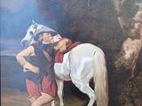 a painting of a man and a horse in a field