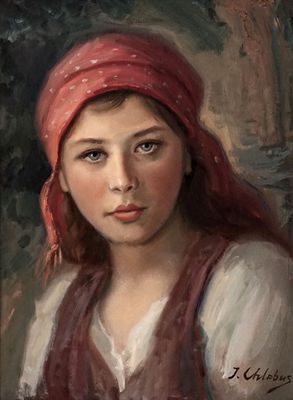 tableau représentant une jeune fille portant un bandana rouge sur la tête