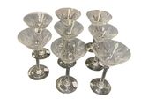 set of six silver plated wine glasses on pedestals