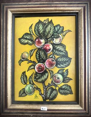 a painting of a tree with fruit on it in a frame