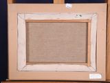 an image of a painting on a easel with a blue background