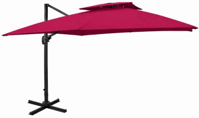 une image représentant un parapluie rouge posé sur un support noir