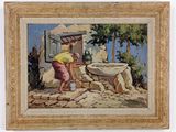 a painting of a woman washing her hands in a sink