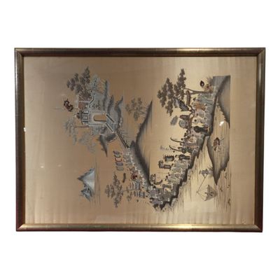 painting of birds and flowers on a gold background with a gold border