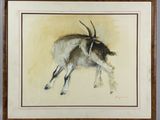 an oil painting of a goat in a frame on a wall
