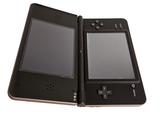 a black electronic device that is open on a white surface