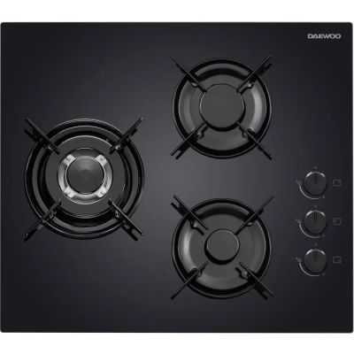 une plaque de cuisson noire à trois feux sur fond blanc