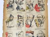 an old newspaper with a bunch of cartoon faces on it