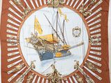 an image of a square scarf with a ship on it