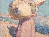 une image représentant un tableau d'une femme portant un grand sac