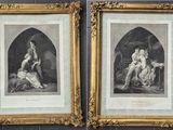two framed pictures of a woman and a child sitting on a couch