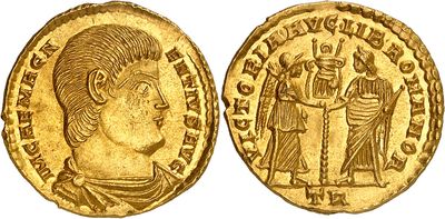 a gold coin with an image of a man and a woman on it