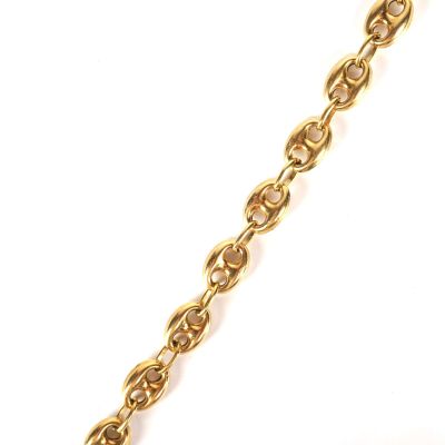 a close up of a gold chain on a white background