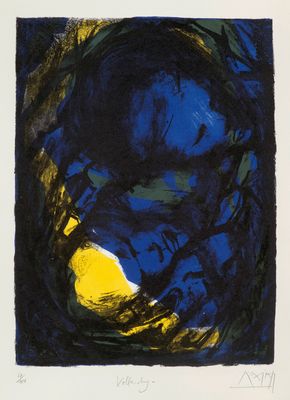 an image of a blue and yellow painting on a white paper