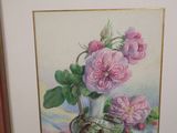 a picture of a painting of pink flowers in a vase
