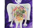 un tableau représentant une personne sur fond violet et un fond violet