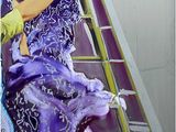 painting of a woman in a purple dress sitting on a step ladder