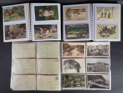 3 albums de + de 200 cartes postales XIXe dont publicitaires…