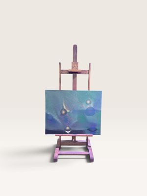 chevalet d'artiste avec un tableau sur fond blanc
