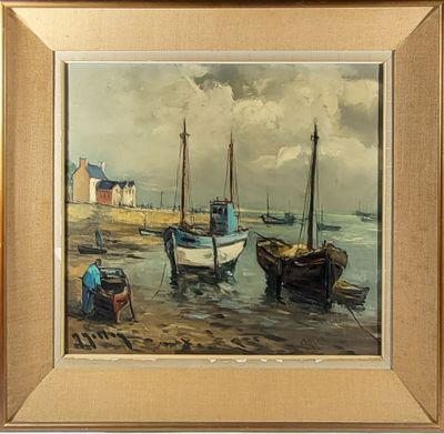Marcel MASSON (1911-1988) "Bateaux au mouillage"